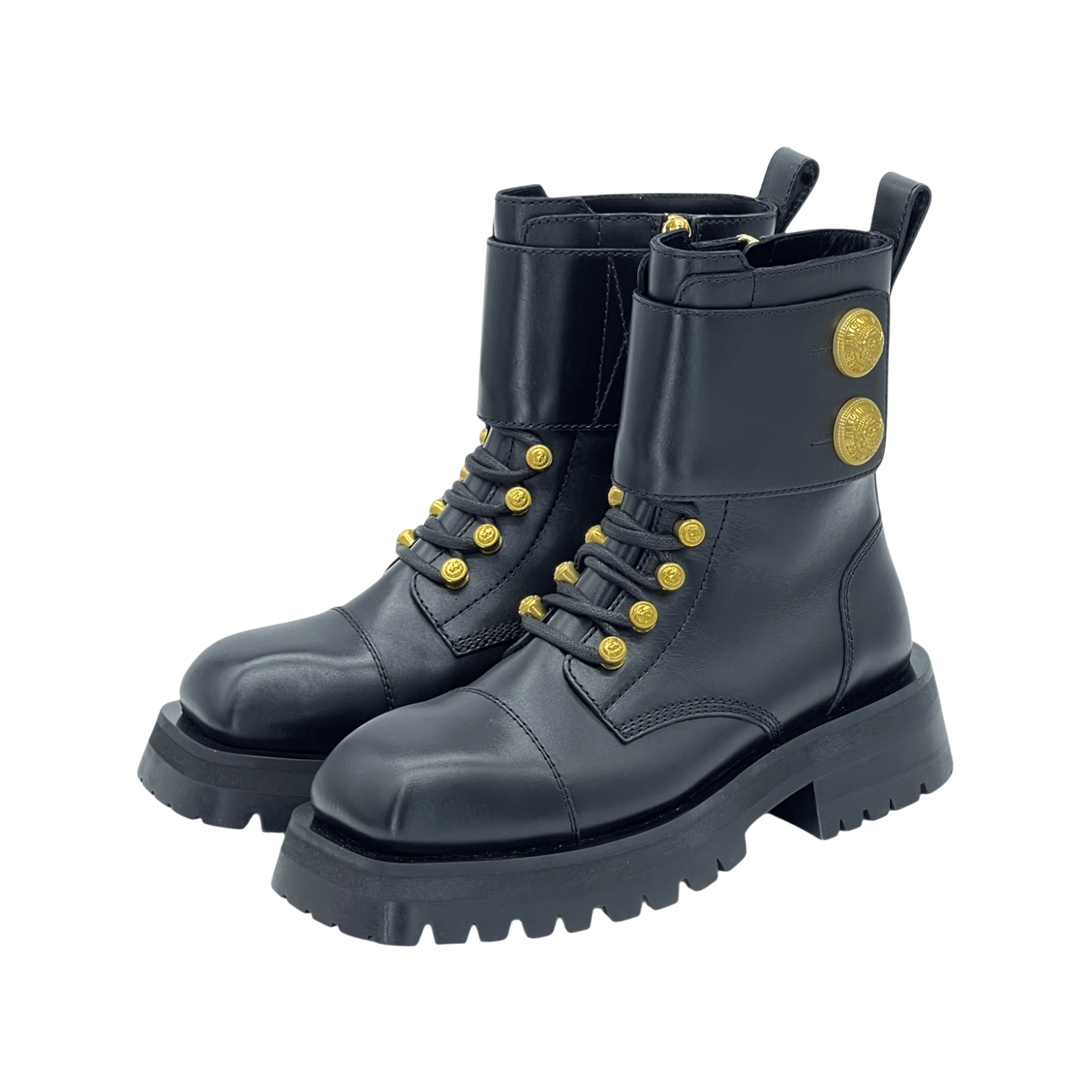 Balmain Black Leather Ranger Army Ankle Boots 37