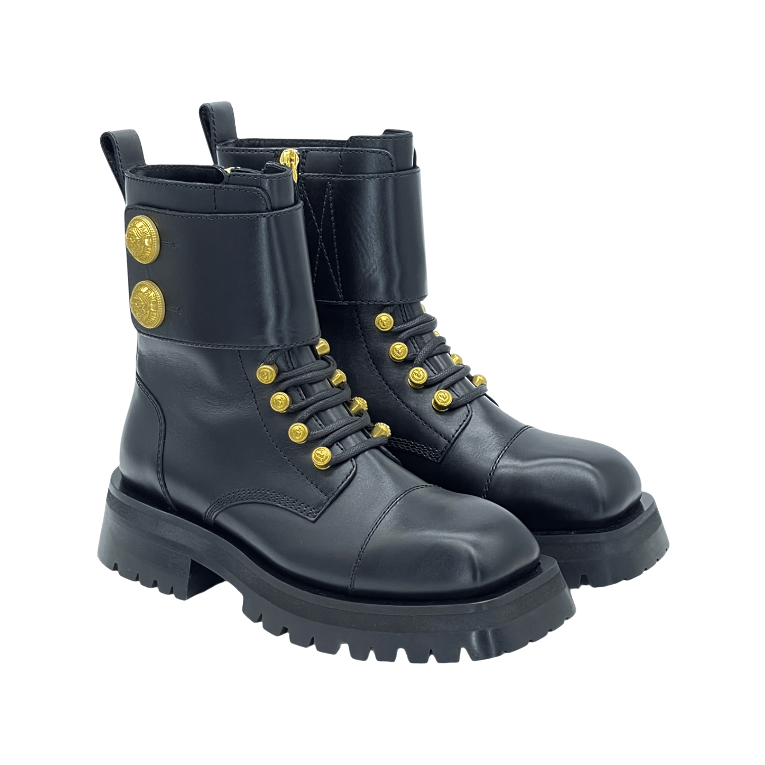 Balmain Black Leather Ranger Army Ankle Boots 37