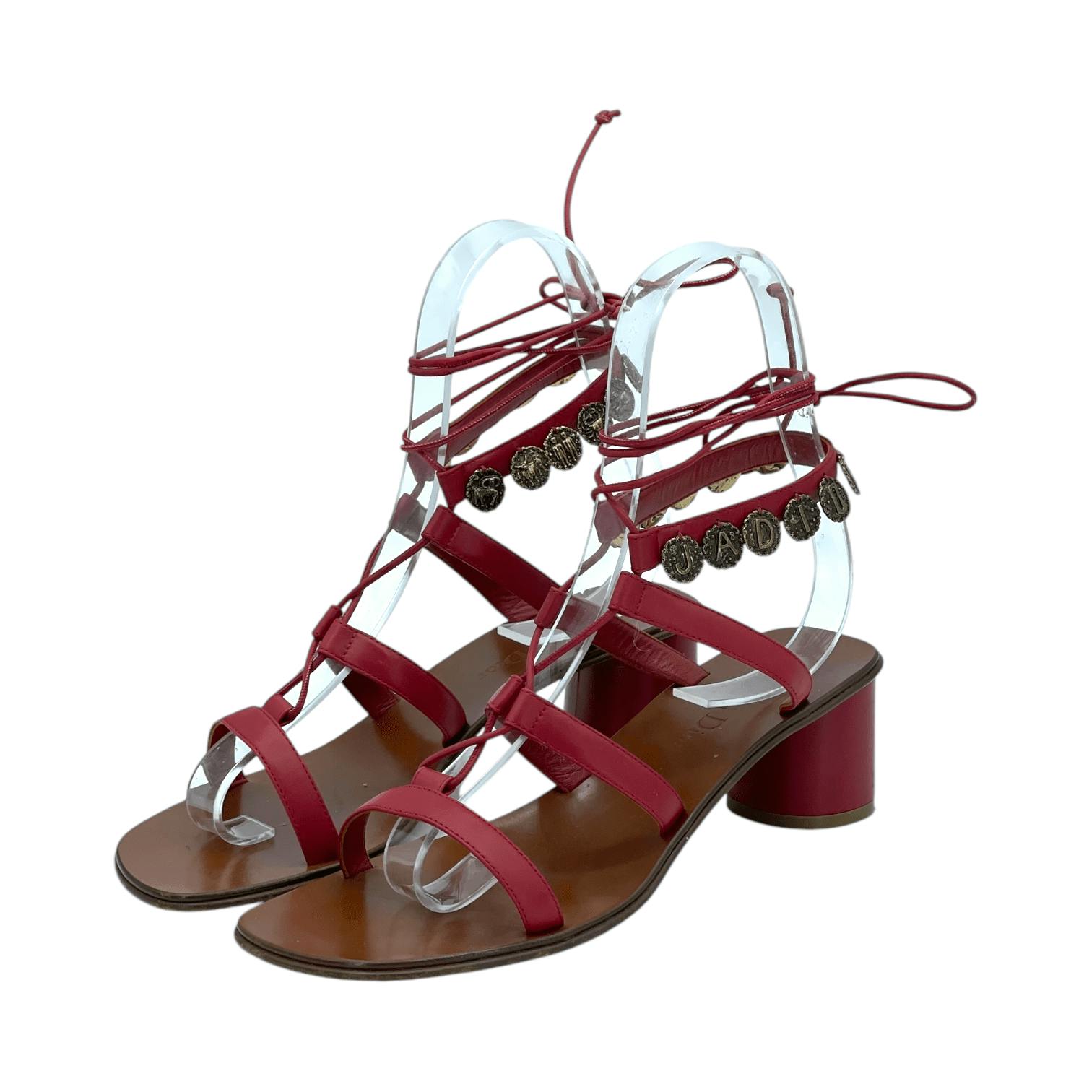 Christian Dior サンダル 38 クリスチャンディオール レザー×ウッド サンダル 38 レディース