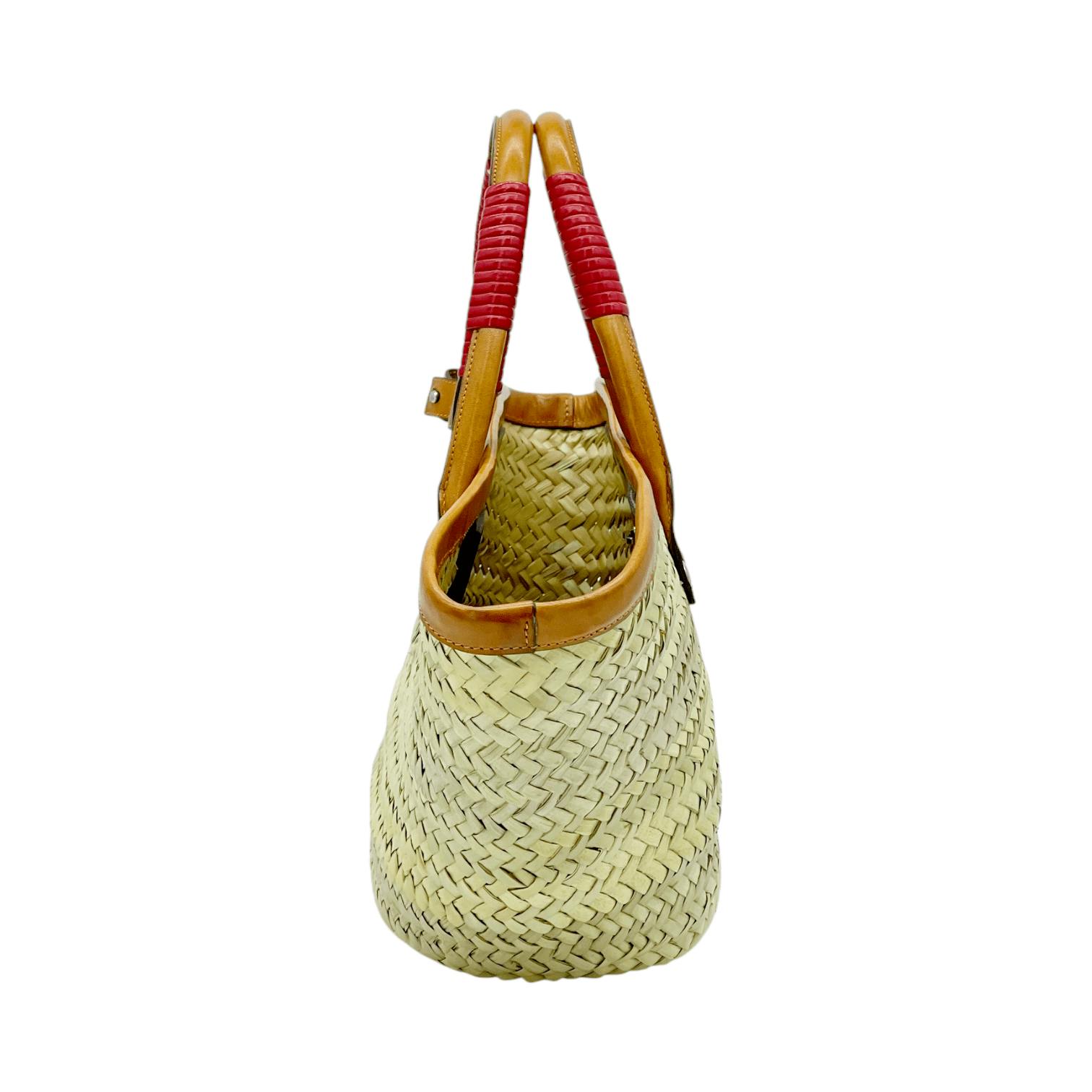 バッグ BALENCIAGA BISTRO PANIER STRAW HAND BAG Pre-Loved Balenciaga Neutral Bistro Panier straw tote bag