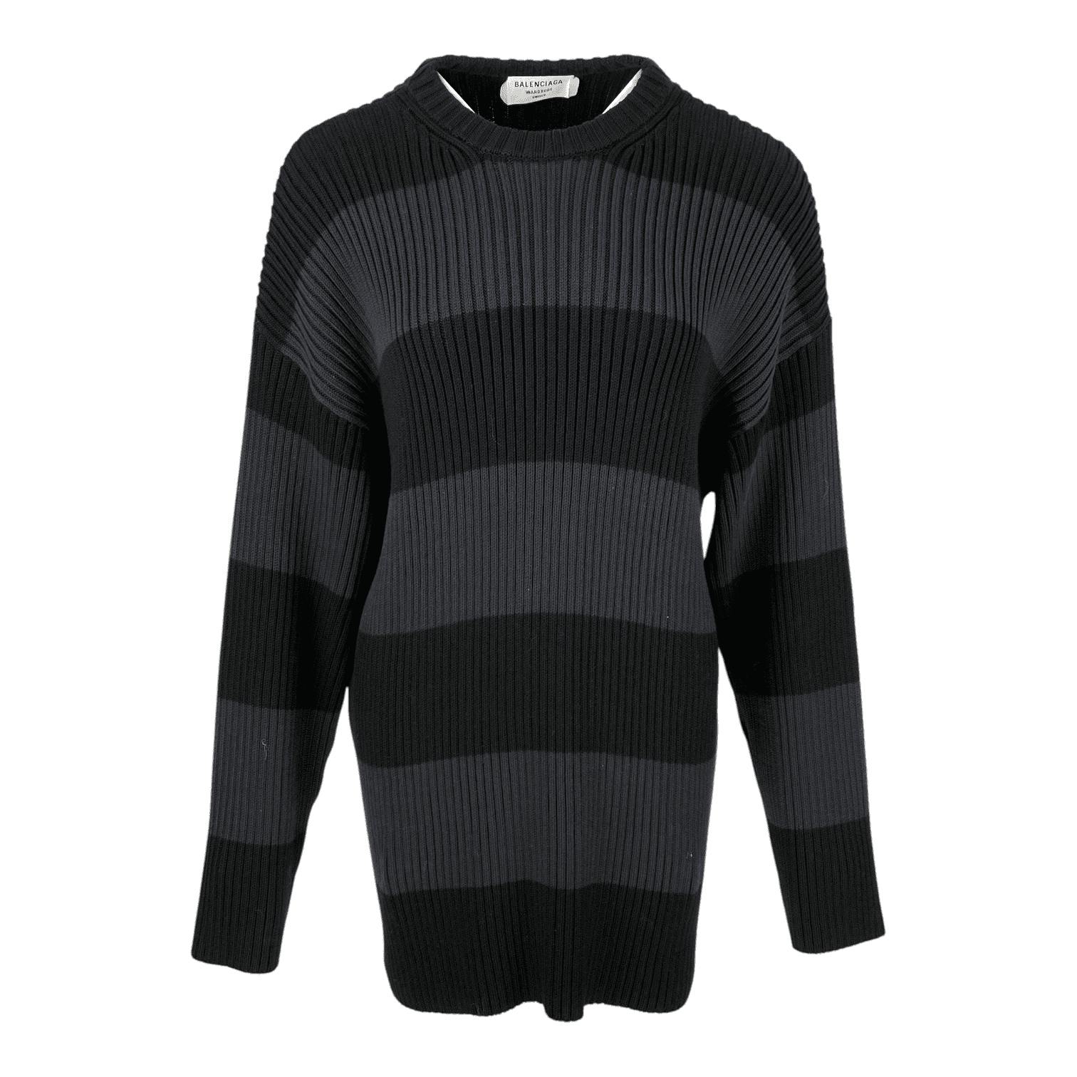 Balenciaga Black Grey Striped White Logo Print (Pre‑Owned)