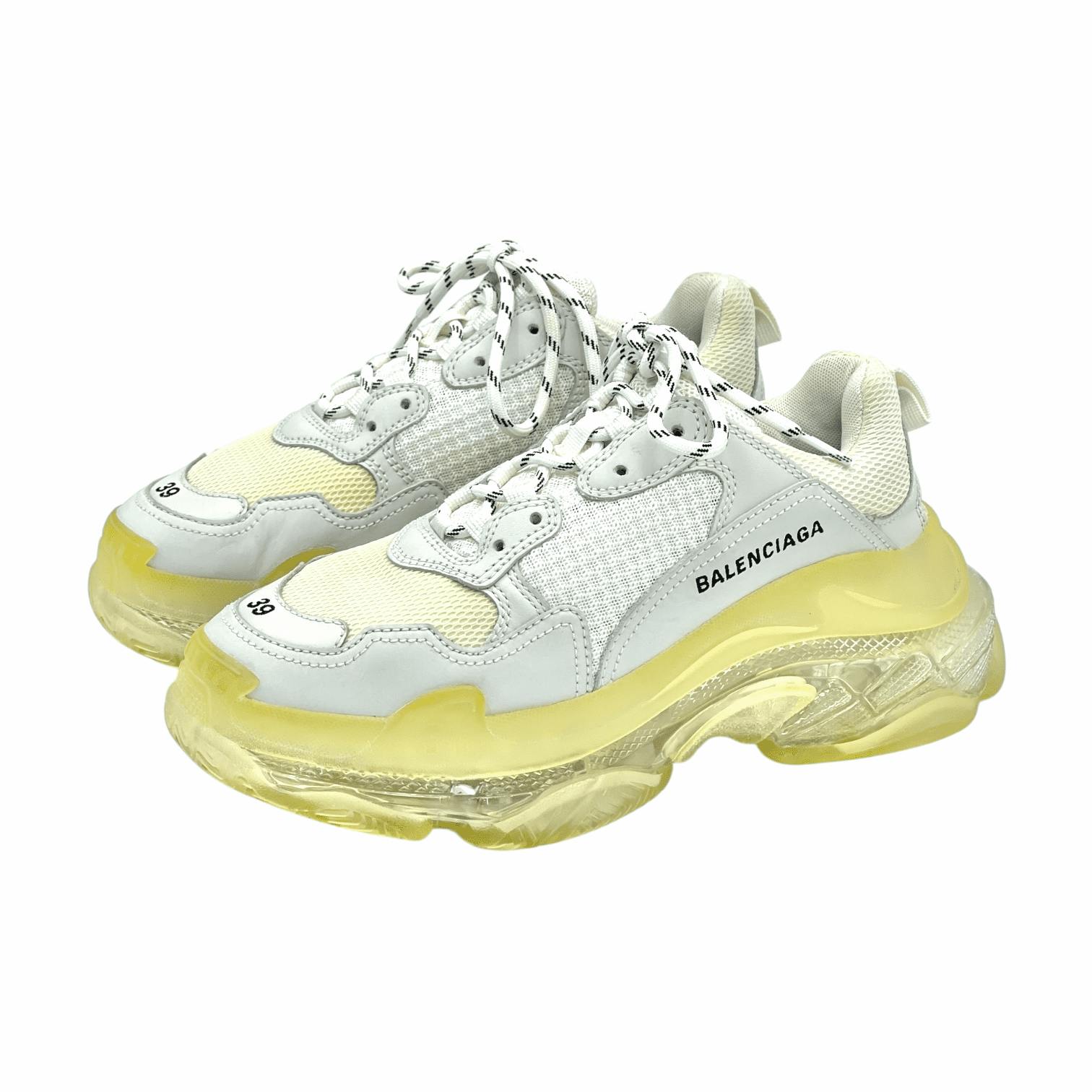 Balenciaga Grey Beige Leather Mesh Triple S Sneakers 39