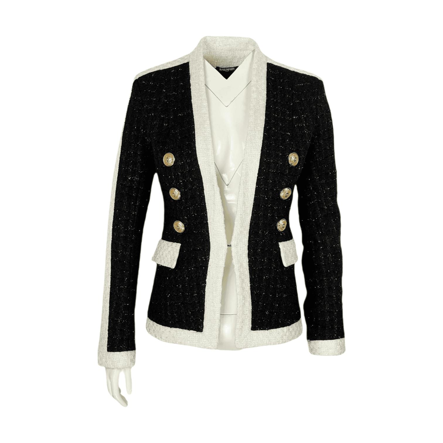 Balmain Black White Glitter Tweed Gold Button (Pre‑Owned)