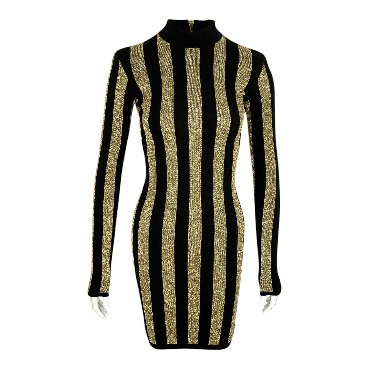 Balmain Lurex Gold Black Striped Pattern Mini (Pre‑Owned)