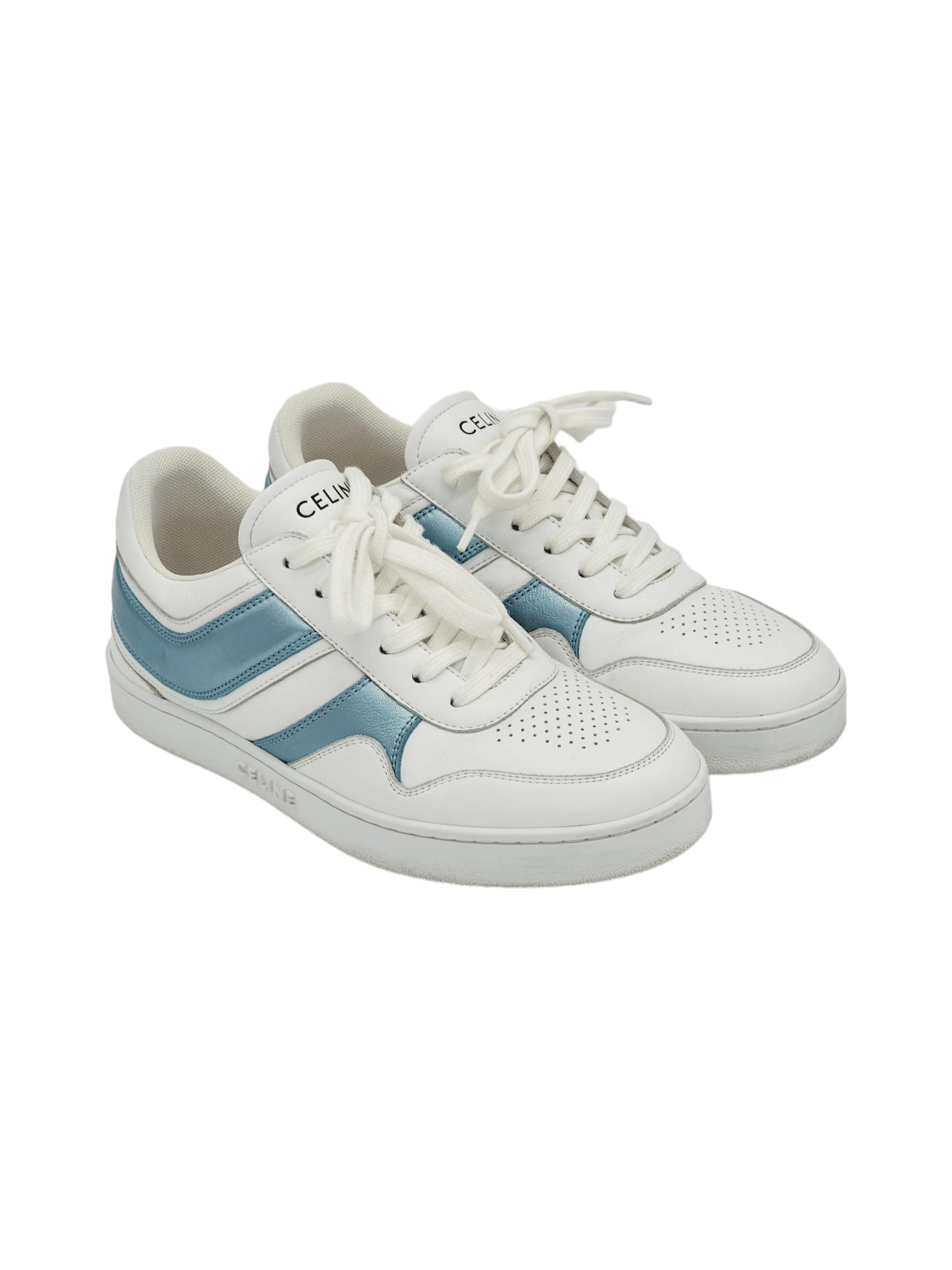Celine White Light Blue Leather Lace Up Low (Pre‑Owned)