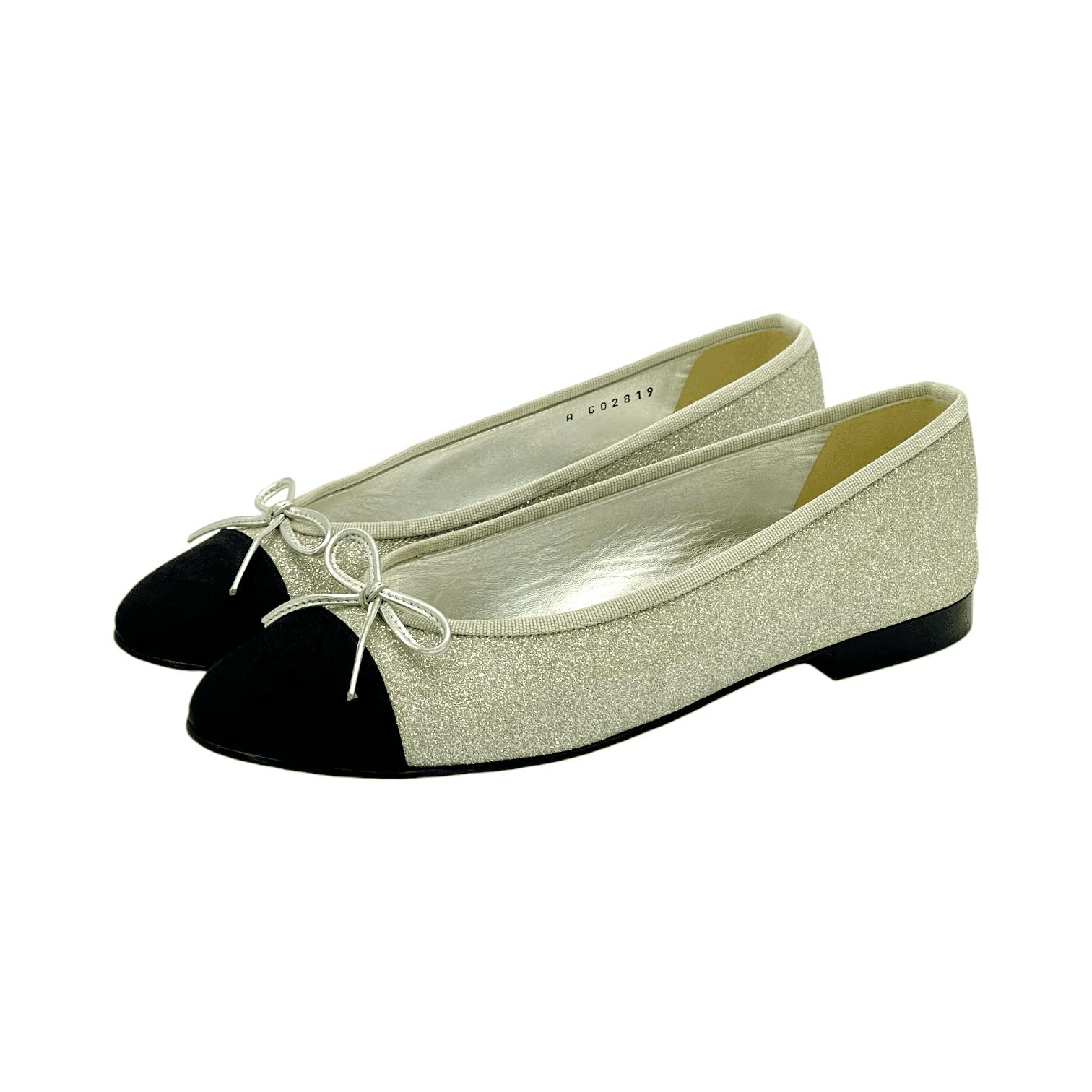 Chanel Gold Glitter Cap Toe CC Bow Ballerina (Pre‑Owned)