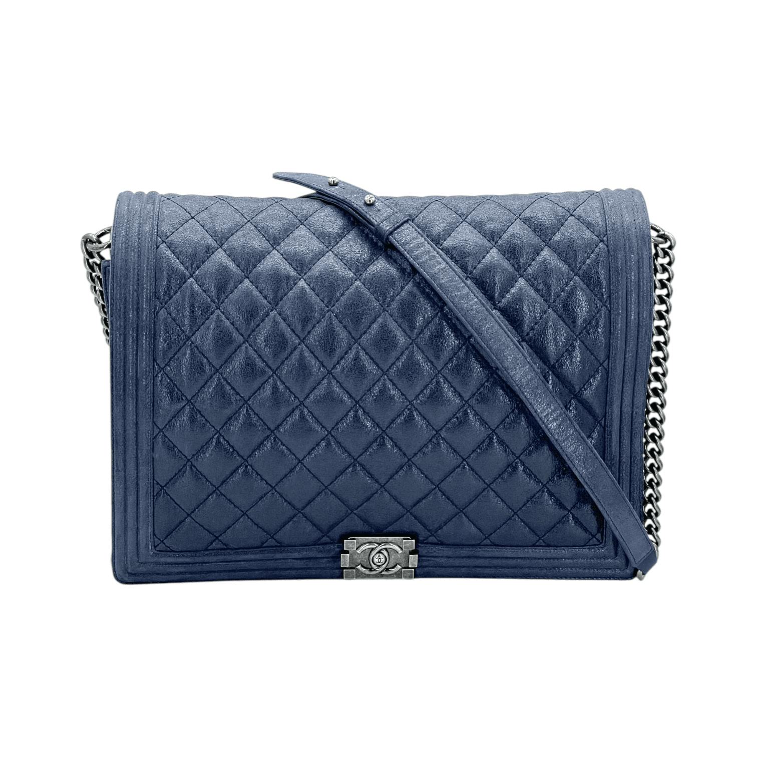 Chanel Navy Blue XL Maxi Iridescent Lambskin Boy Bag