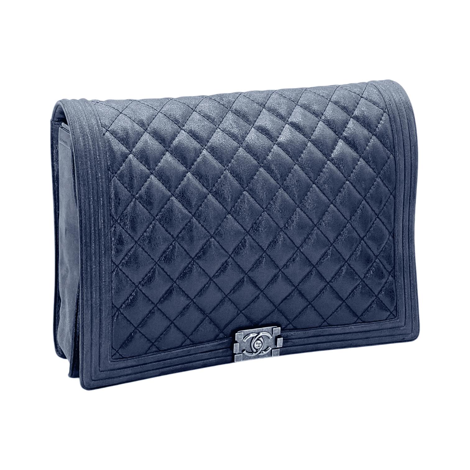 Chanel Navy Blue XL Maxi Iridescent Lambskin Boy Bag