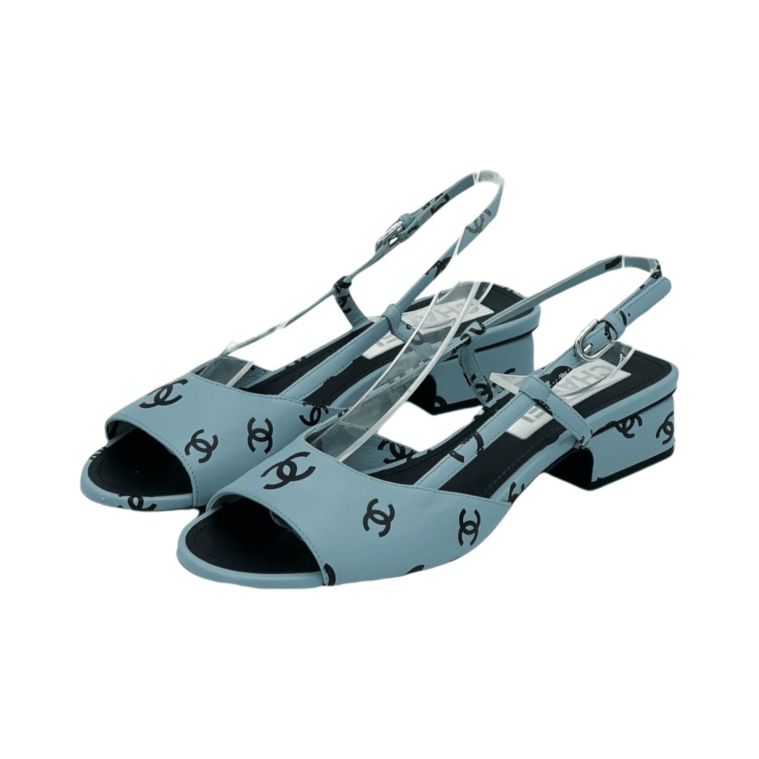 Sandals Pastel Chanel Shoes Chanel Pastel Blue Black CC Logo