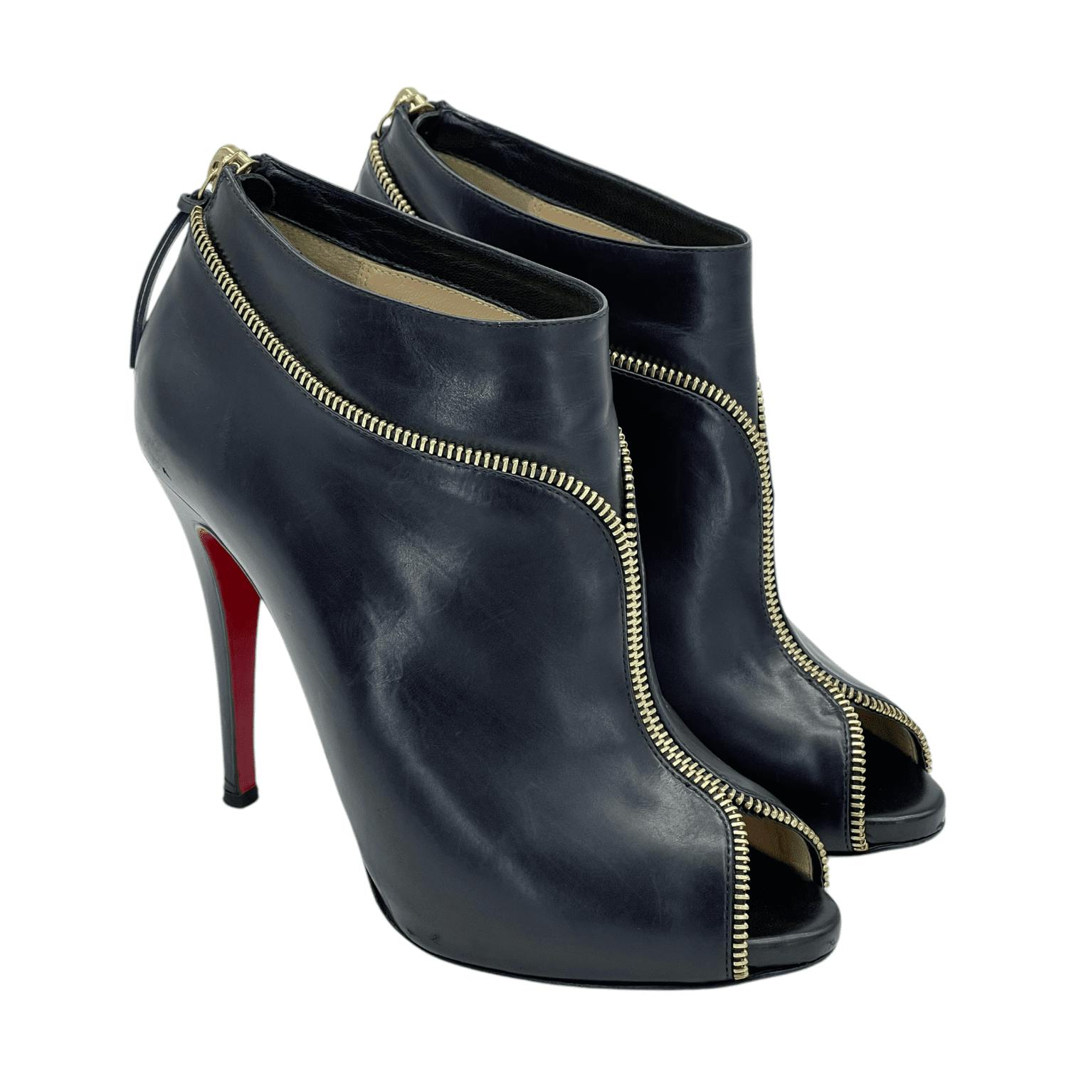Christian Louboutin Black Leather Zipper Ankle (Pre‑Owned)
