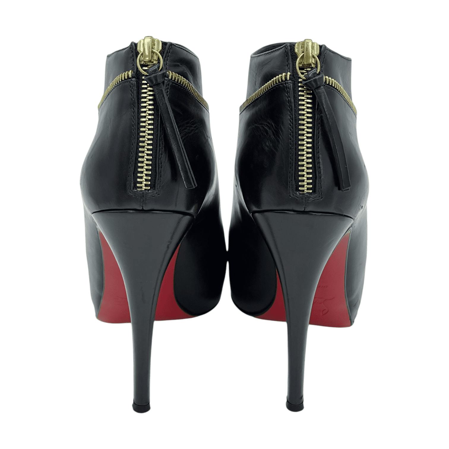 Christian Louboutin Black Leather Zipper Ankle Boots