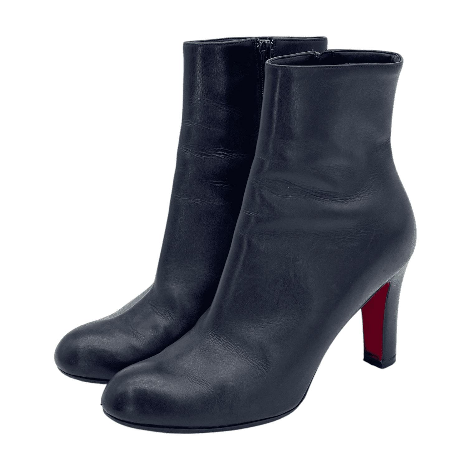 Christian Louboutin ブラックブーティ 37 Christian Louboutin Horse Chain-Trimmed Leather Combat Boots size