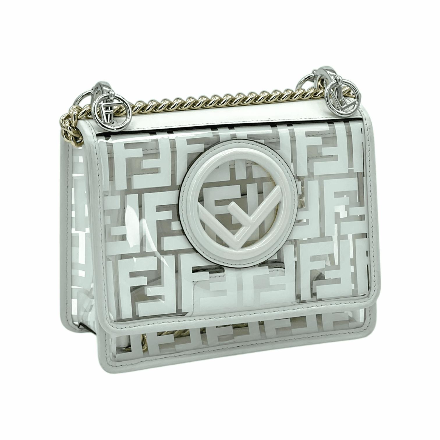 藤井フミヤ　FF Cutout bag「Silver Cage」 Fendi White FF PVC Leather Small Kan I (Pre‑Owned)