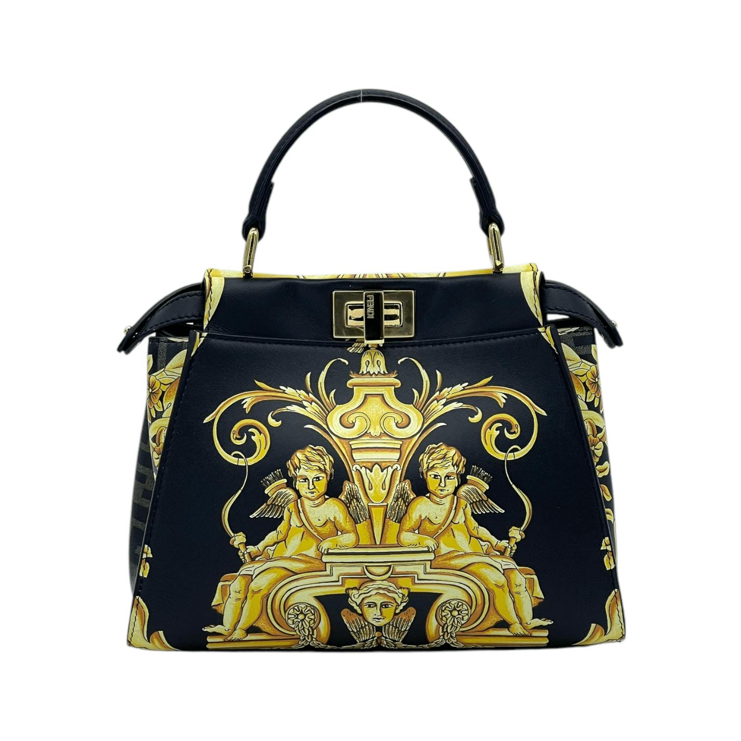 FENDI×VERSACE Fendi x Versace Gold Black Leather Small (Pre‑Owned)