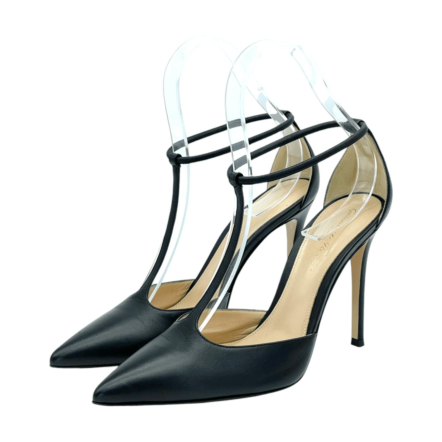 Gianvito Rossi Black Leather T Strap Pumps 39 (Pre‑Owned)