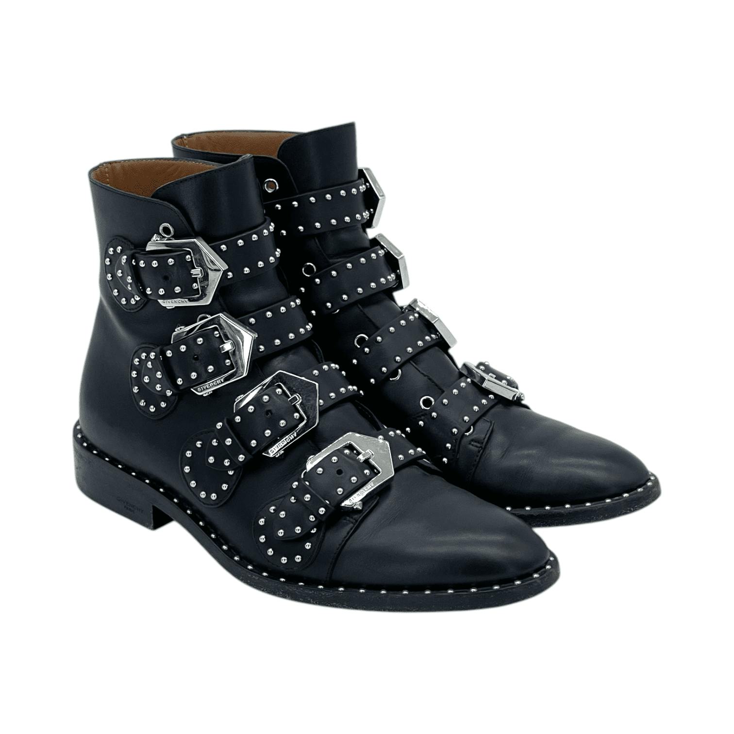 Givenchy Black Leather Studded Buckle Ankle (Pre‑Owned)