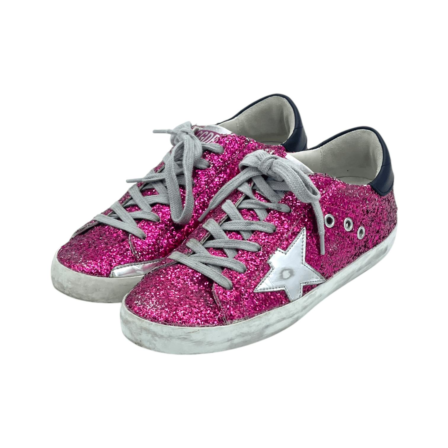 Golden Goose Fuchsia Glitter Silver Laminated Leather Star Sneakers 36