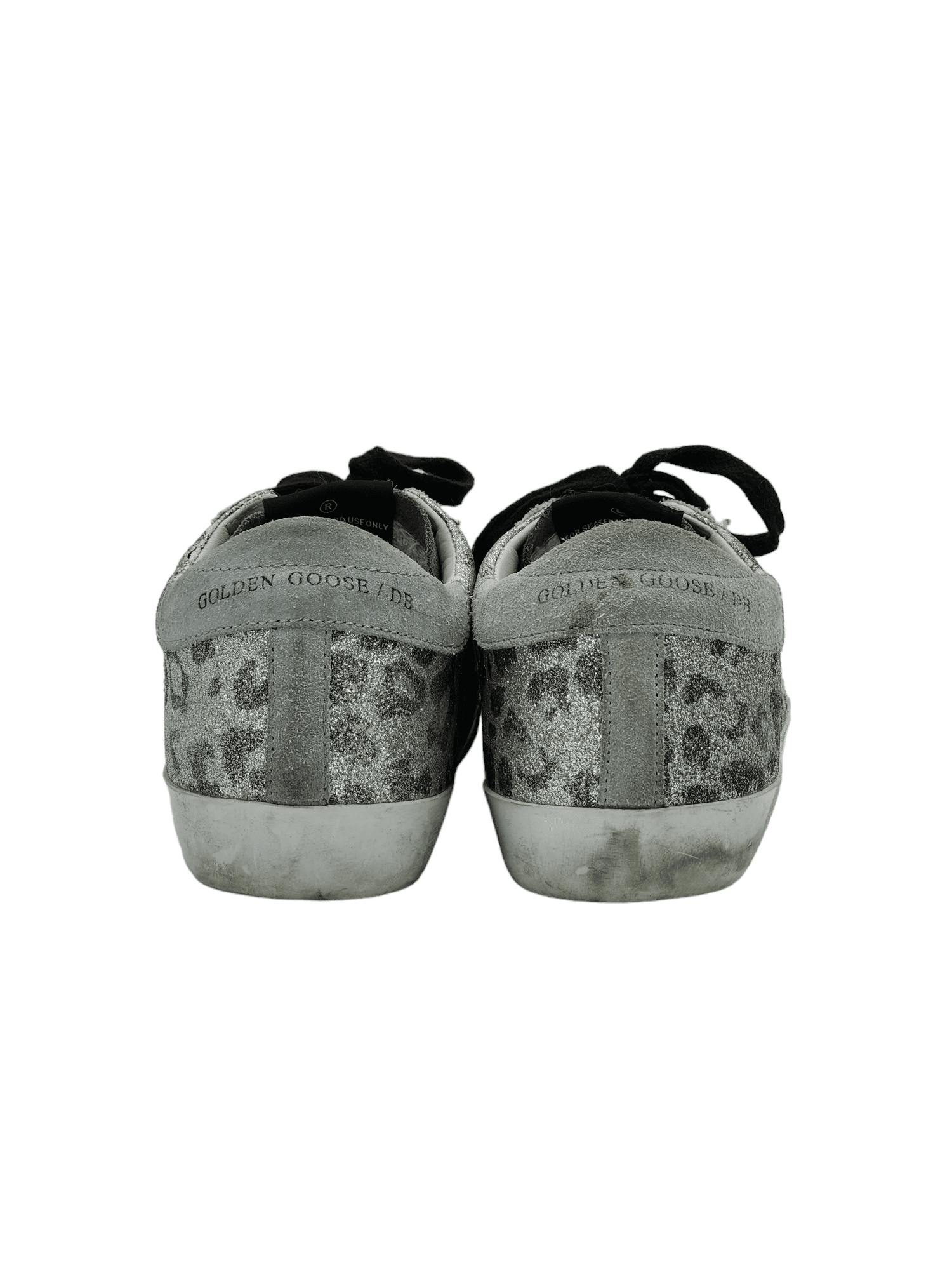 Golden Goose Silver Glitter Leopard Sneakers (Pre‑Owned)