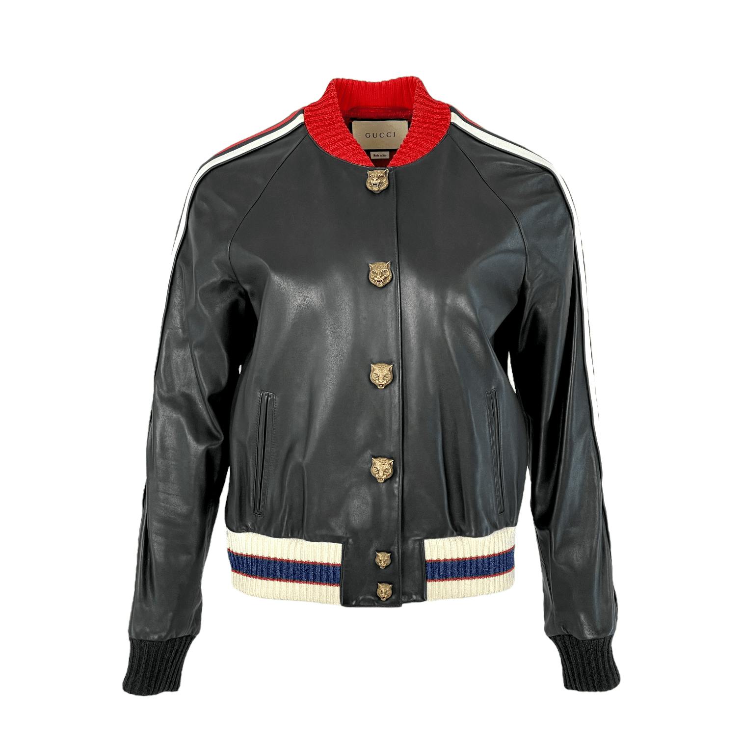 Gucci Black Leather Bomber Jacket IT44 (Pre‑Owned)
