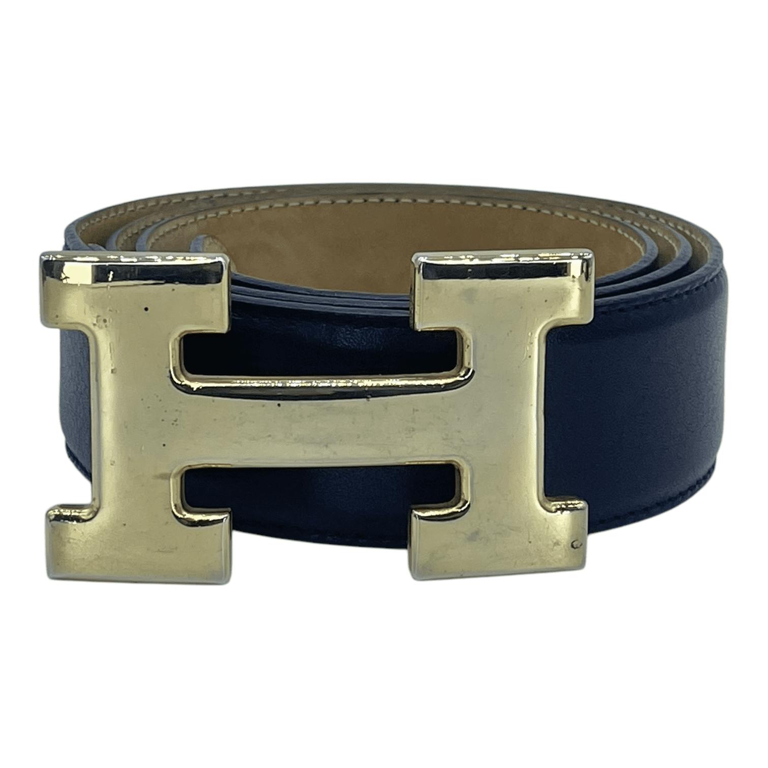 Hermes Black Genuine Leather Gold H Logo Belt (Pre‑Owned)