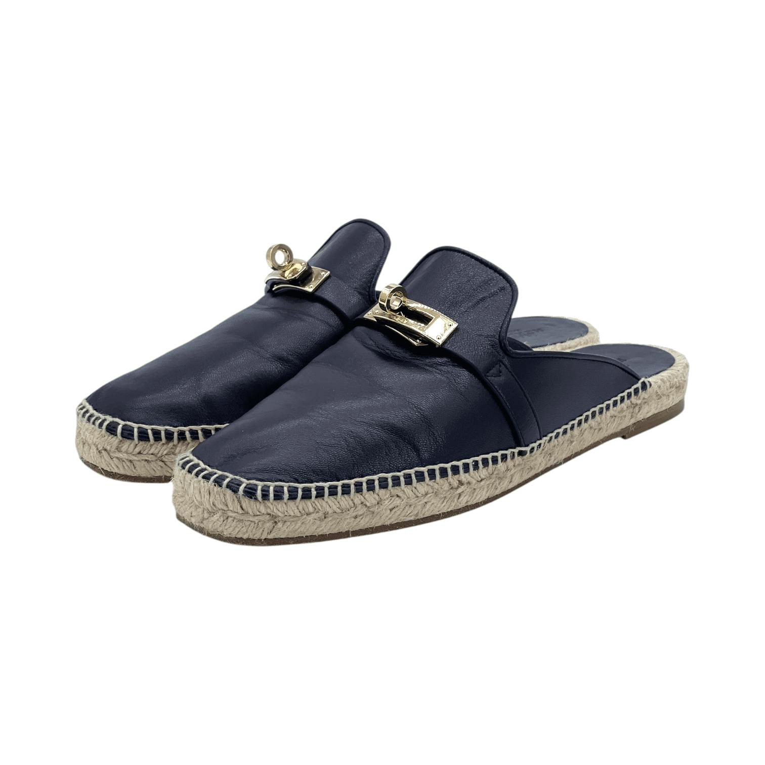 Hermes Black Goatskin Kelly Buckle Feria Espadrille 38 - HERMES