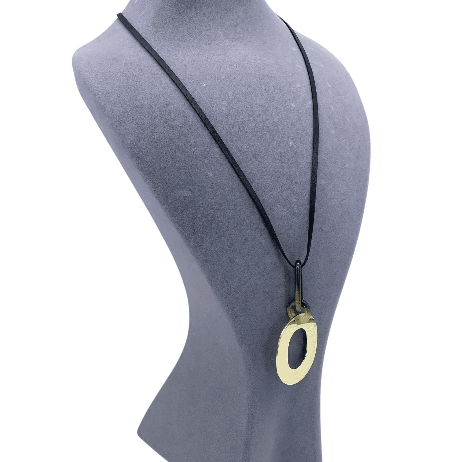 Hermes Gold Metal Leather Long Necklace (Pre‑Owned)