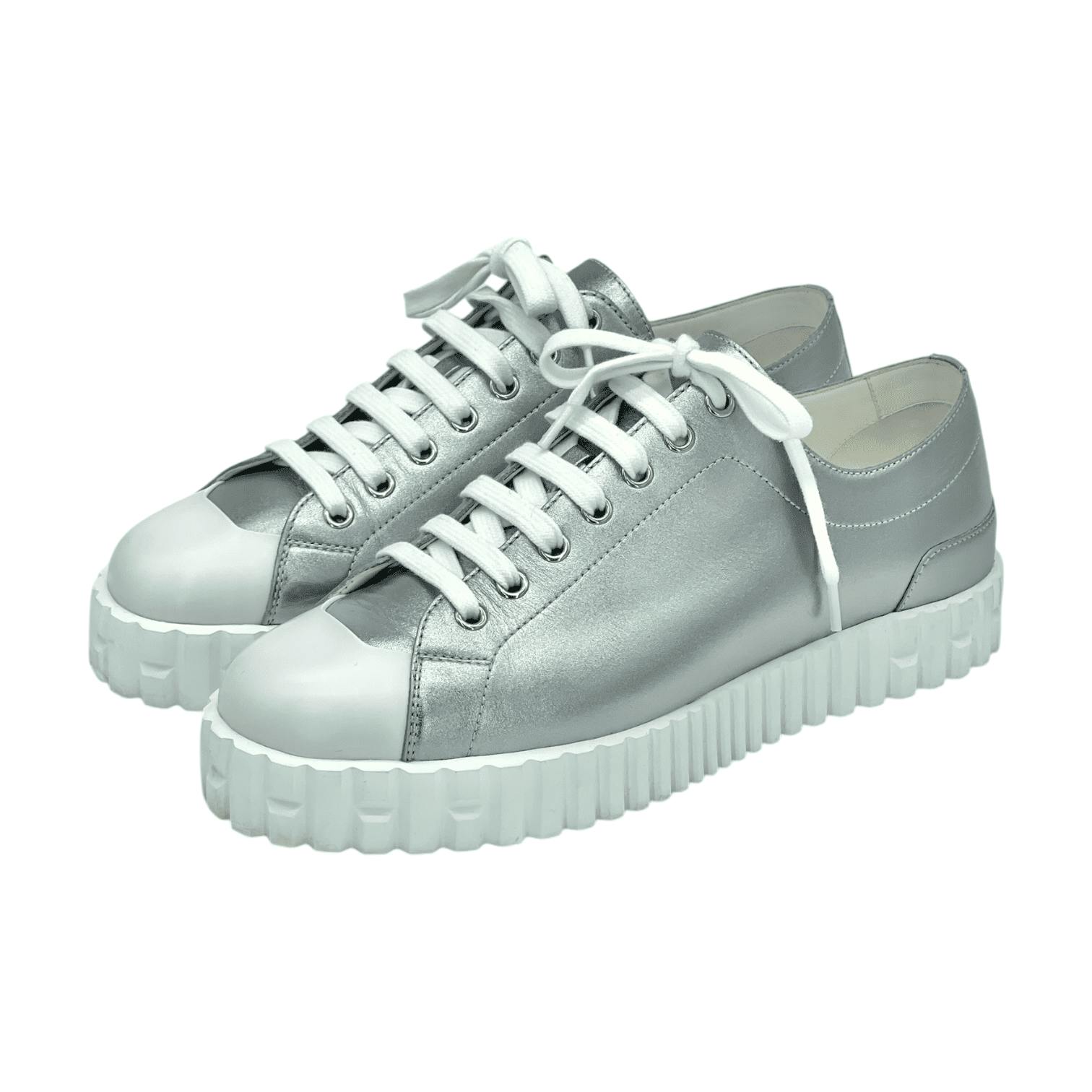 Hermes Metallic Silver Calfskin Cross Sneakers (Pre‑Owned)