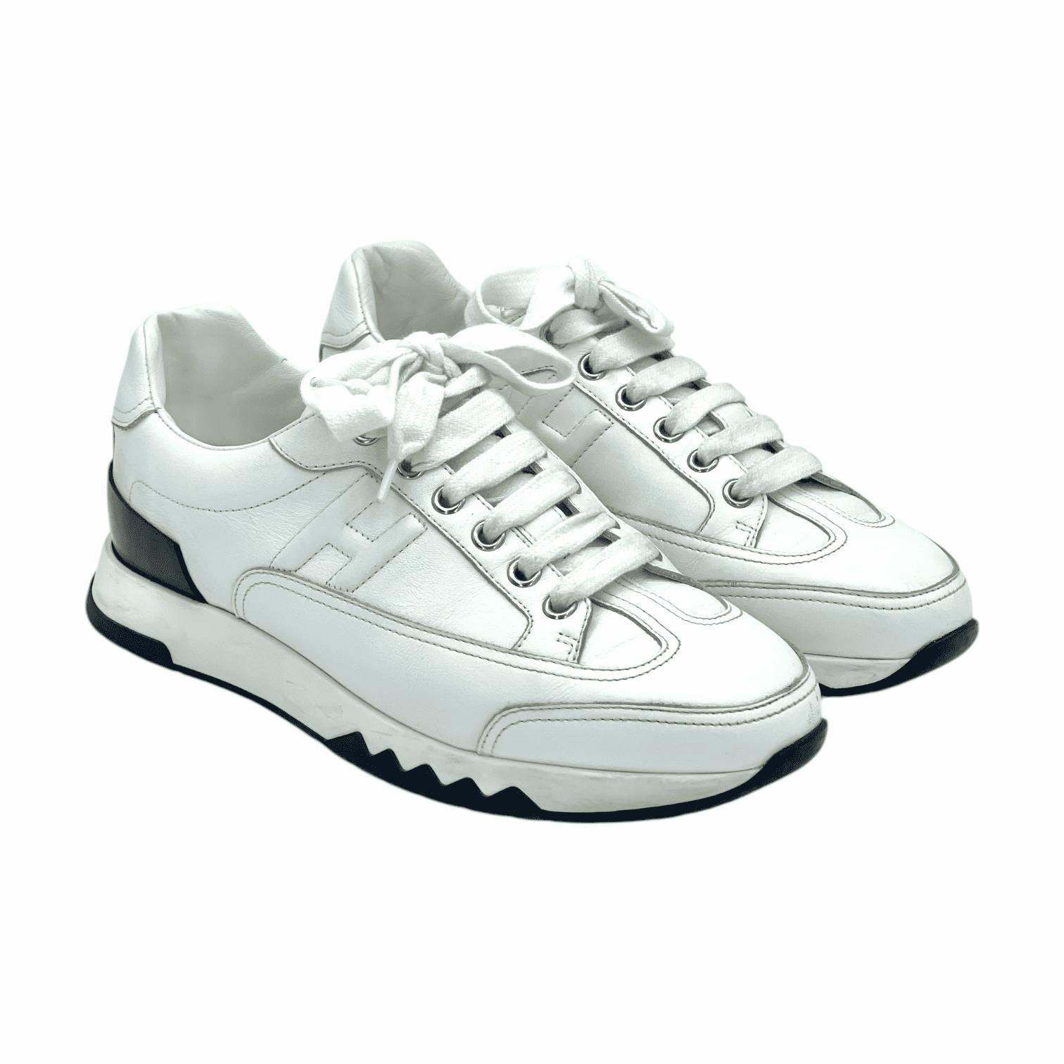 HERMES ⑅⃛ HERMES Air Mesh Suede Goatskin Bouncing Sneakers 36 White