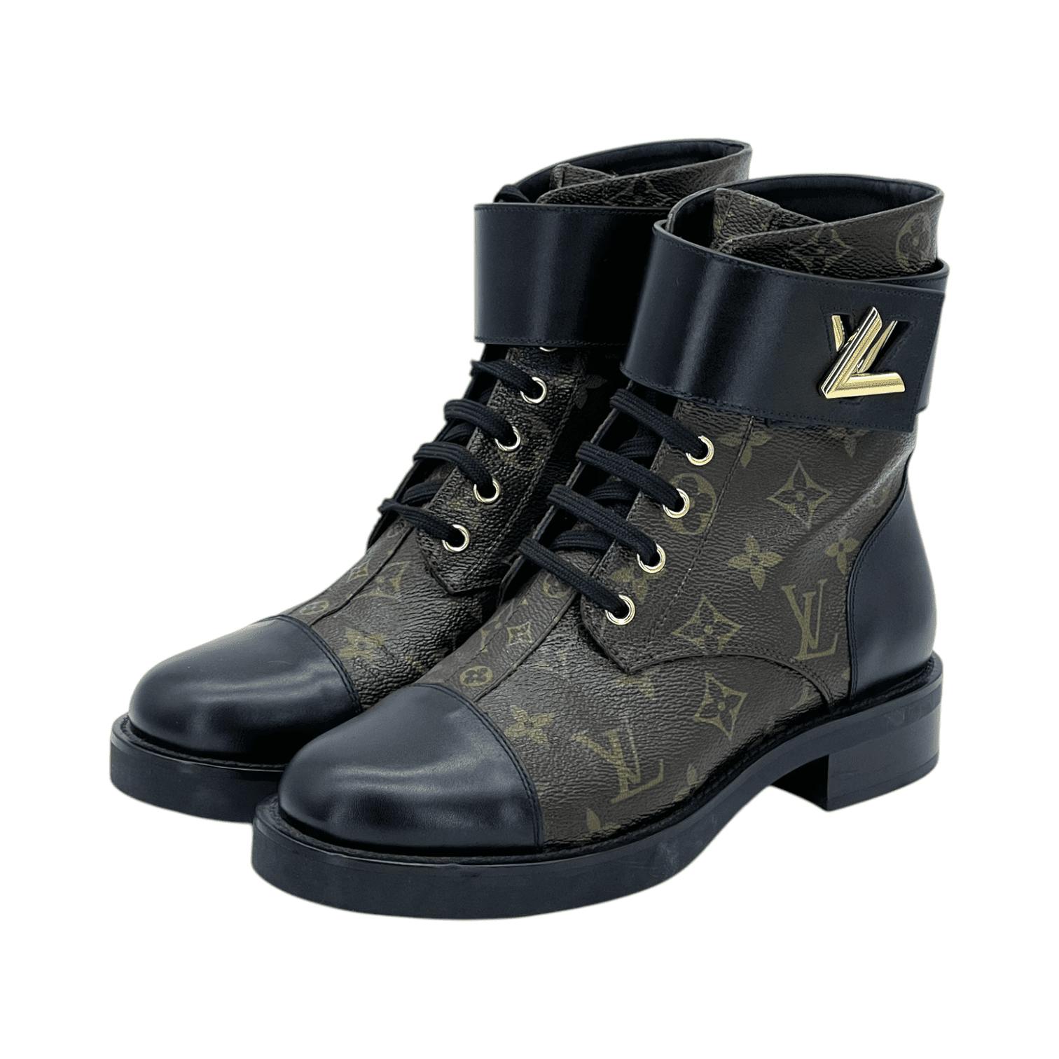 Leather Louis Vuitton Flat Ranger Boots Louis Vuitton Black