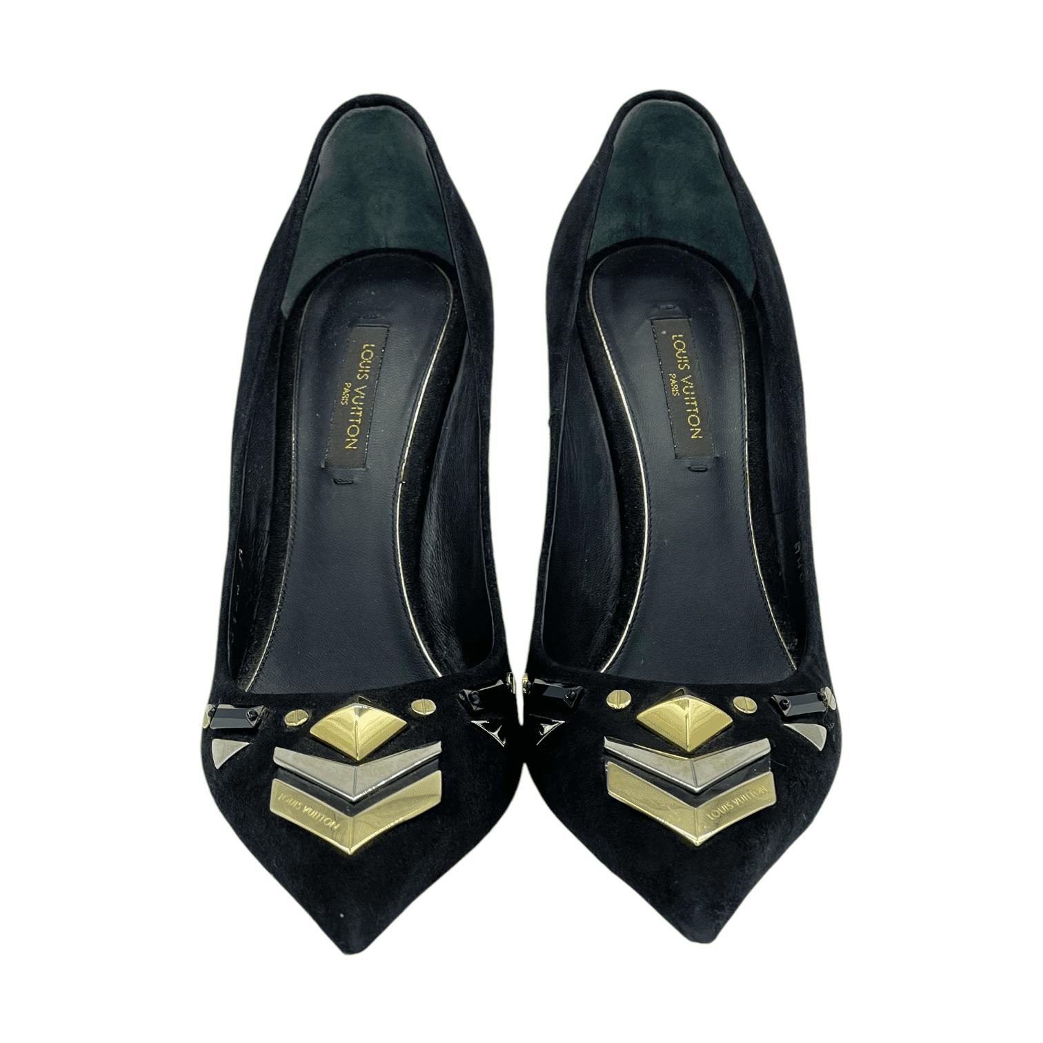 D.U.A　　　　　　　　　　　　【極美品】Louis Vuitto Louis Vuitton Black Suede Studded Pumps 35 (Pre‑Owned)