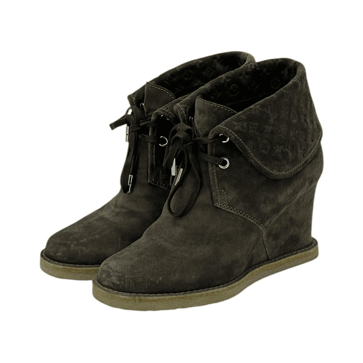 Louis Vuitton Brown Suede Neoprene Wedge Boots (Pre‑Owned)