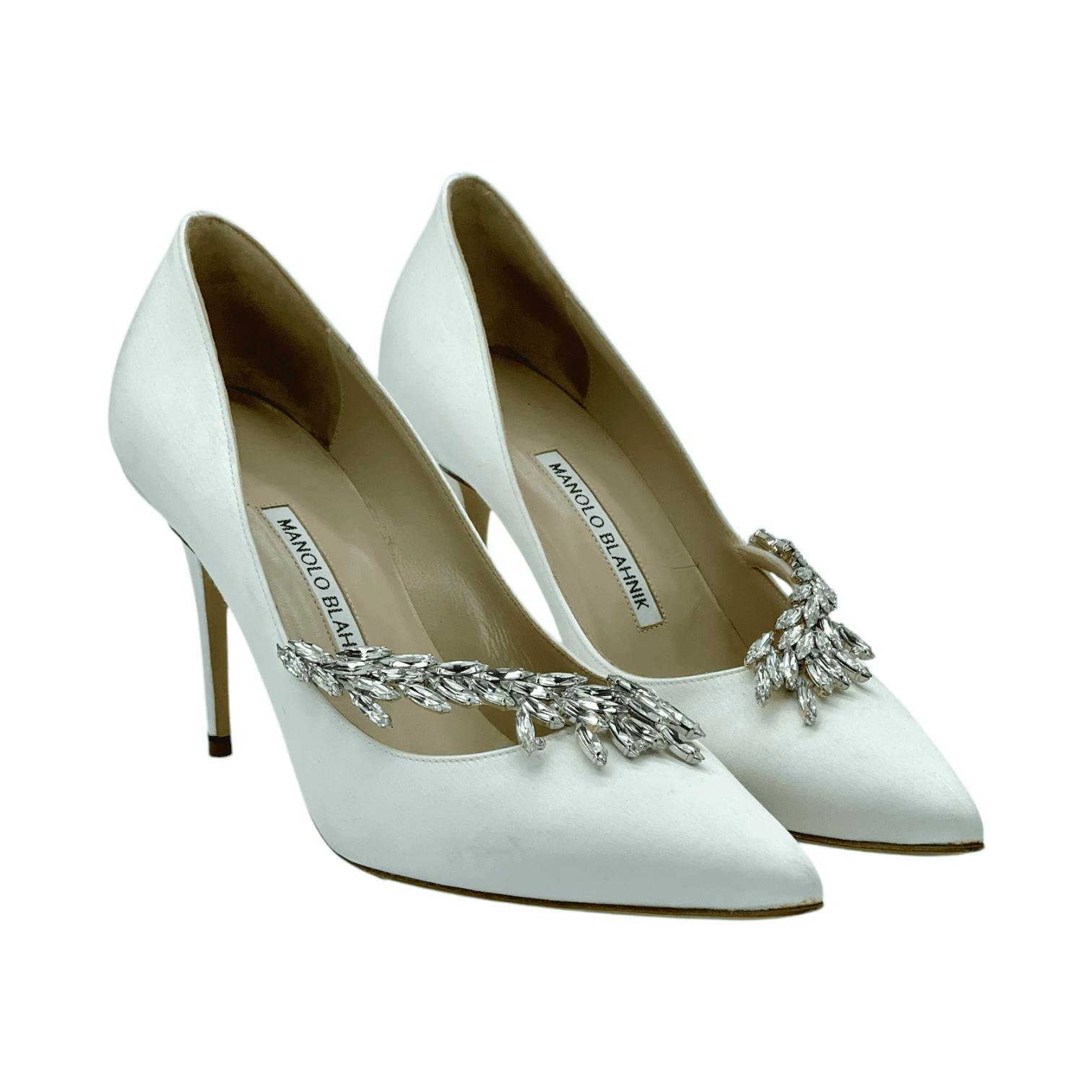 Manolo Blahnik Grey Satin Jewel Buckle Nadira (Pre‑Owned)
