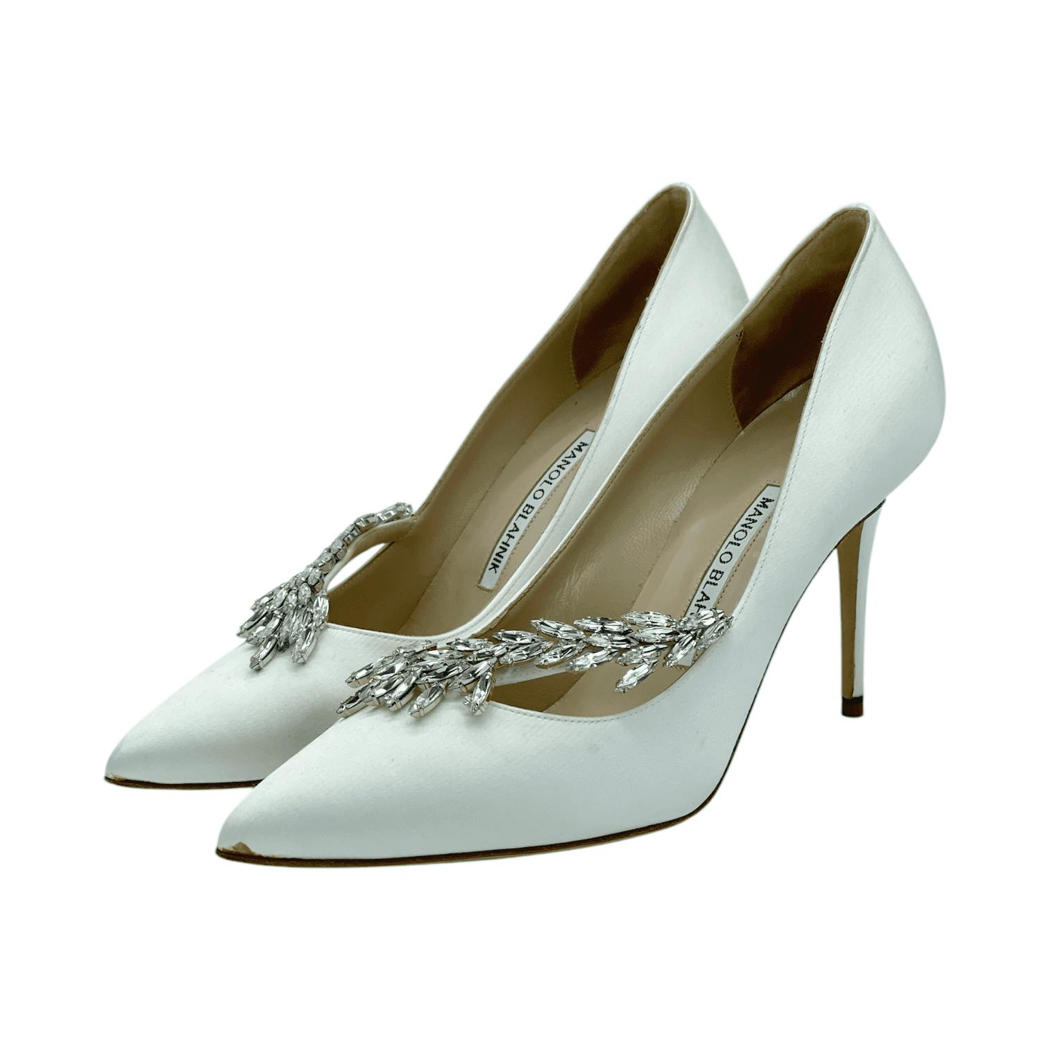 Manolo Blahnik Grey Satin Jewel Buckle Nadira (Pre‑Owned)