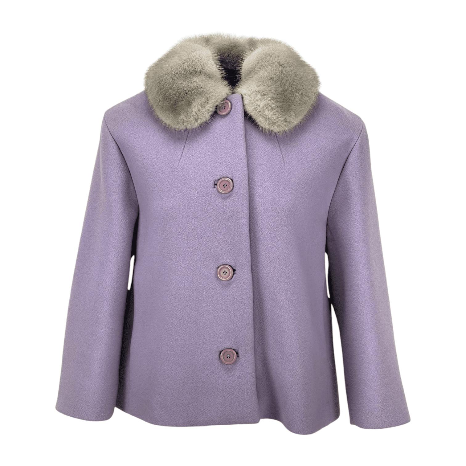 Miu Miu Grey Fur Neck Wool Lilac Jacket 36 (Pre‑Owned)