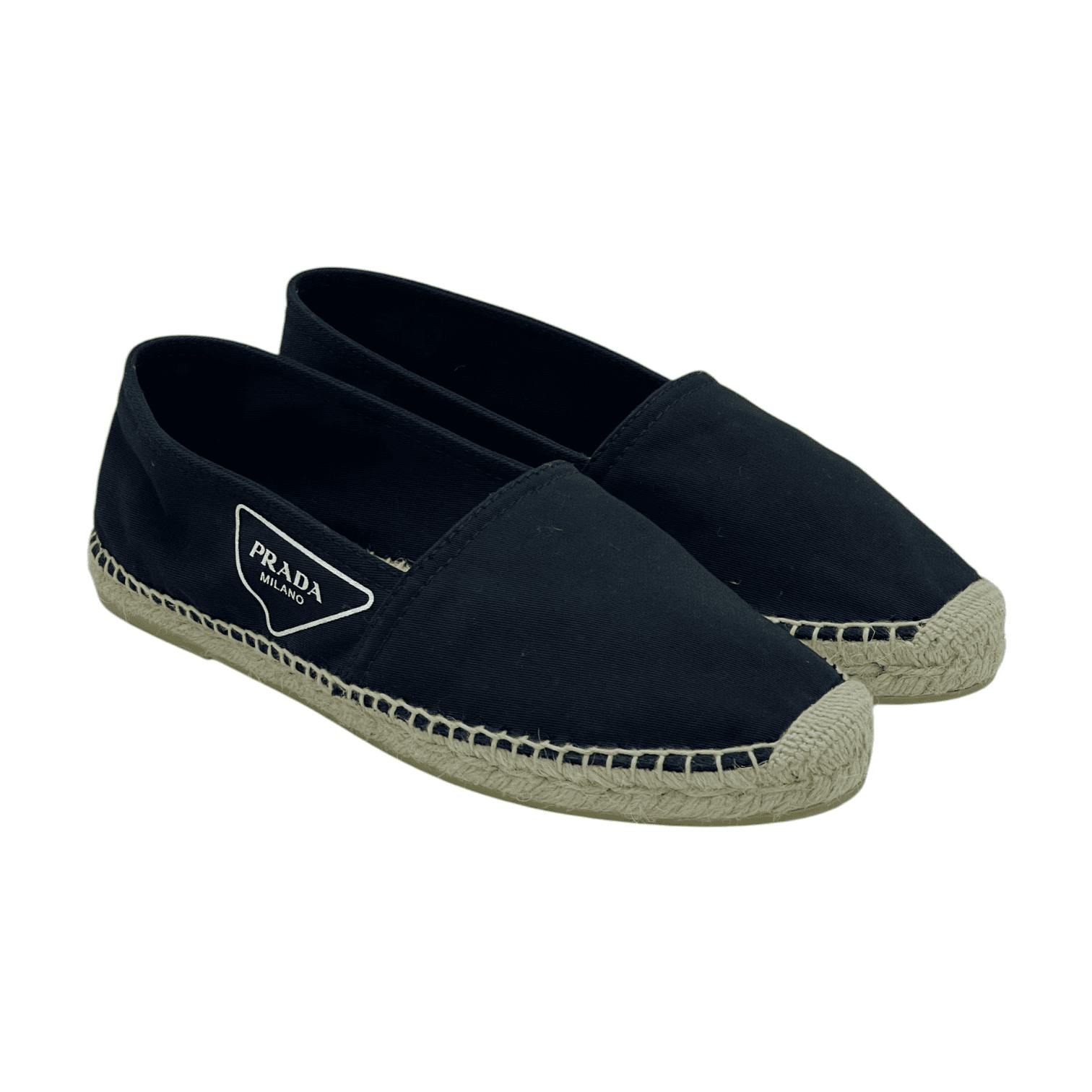 PRADA ミュール　37 Prada Black Slip-On With Logo Espadrilles 37 (Pre‑Owned)