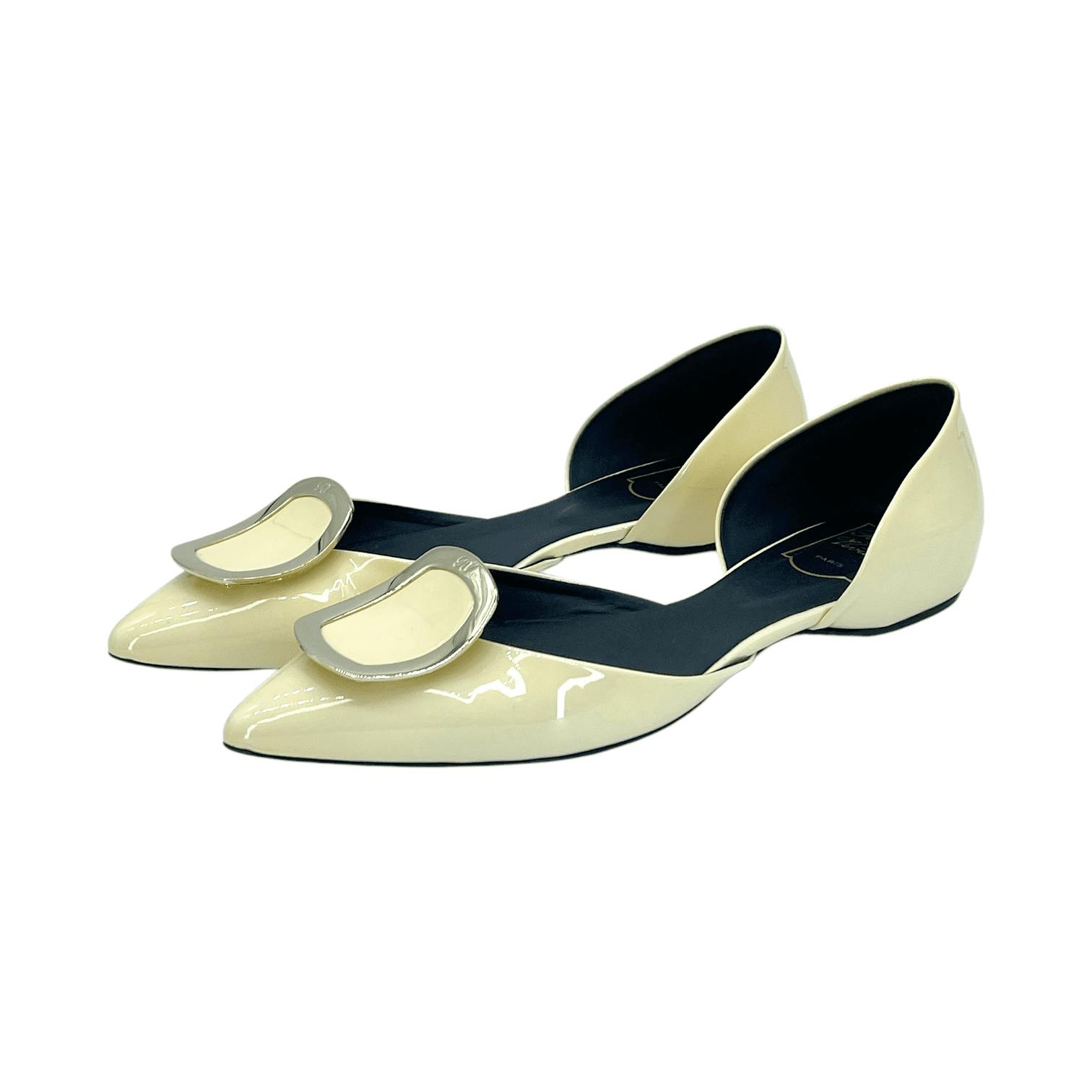 Roger Vivier White Patent Flats Roger Vivier Cream Patent Leather