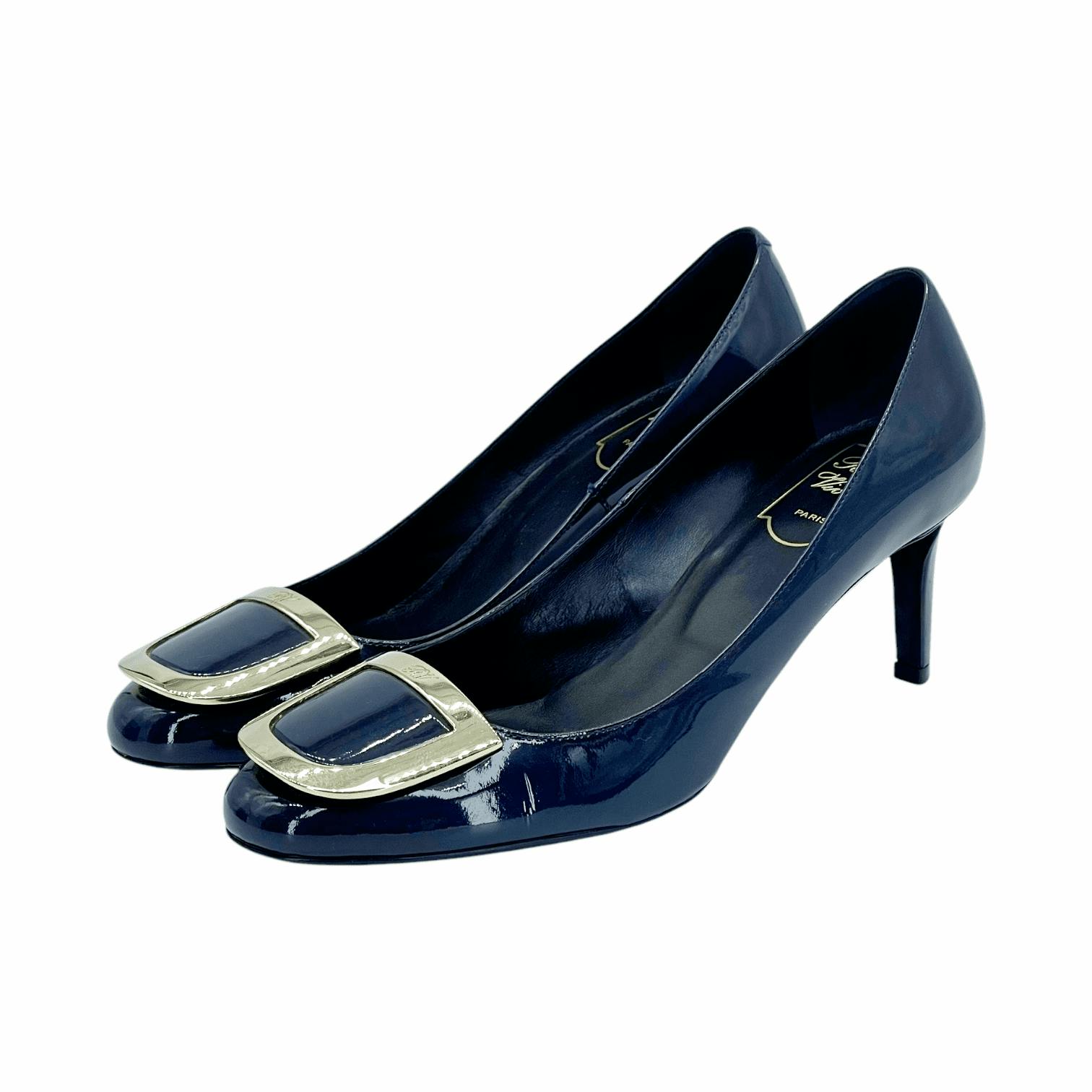 Roger Vivier Navy Blue Patent Leather Pumps Roger Vivier Navy Blue