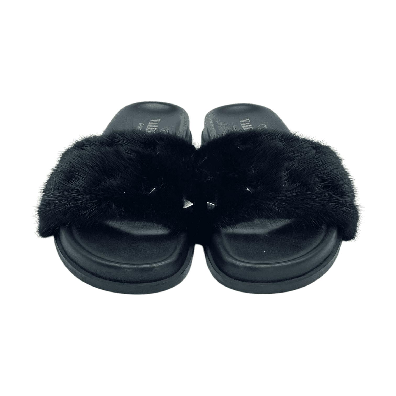 Flat Slides Valentino Mink Slides Valentino Rockstud Mink Fur Slides