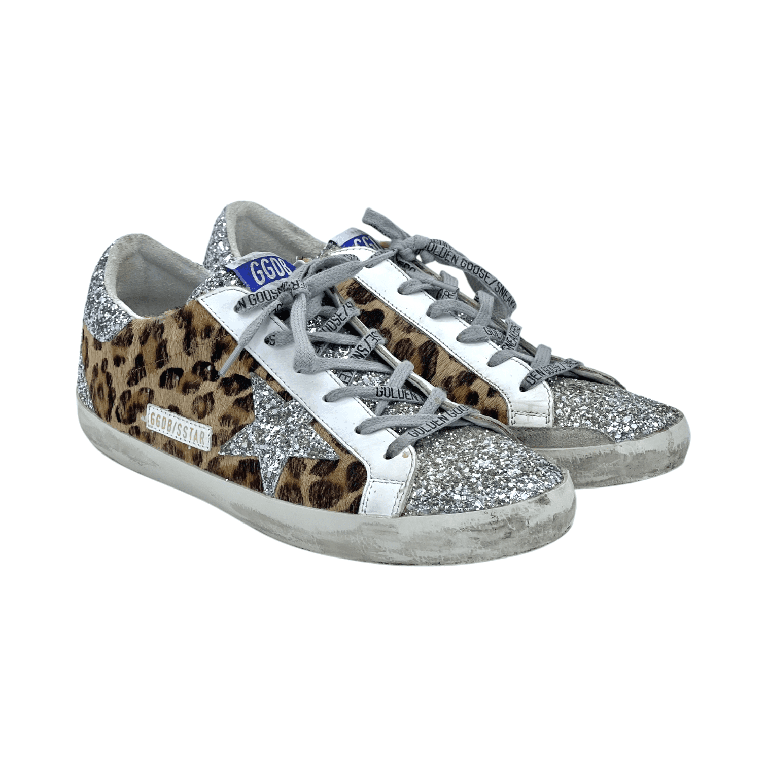 Golden Goose Leopard Pony Hair Glitter Superstar Sneakers 40