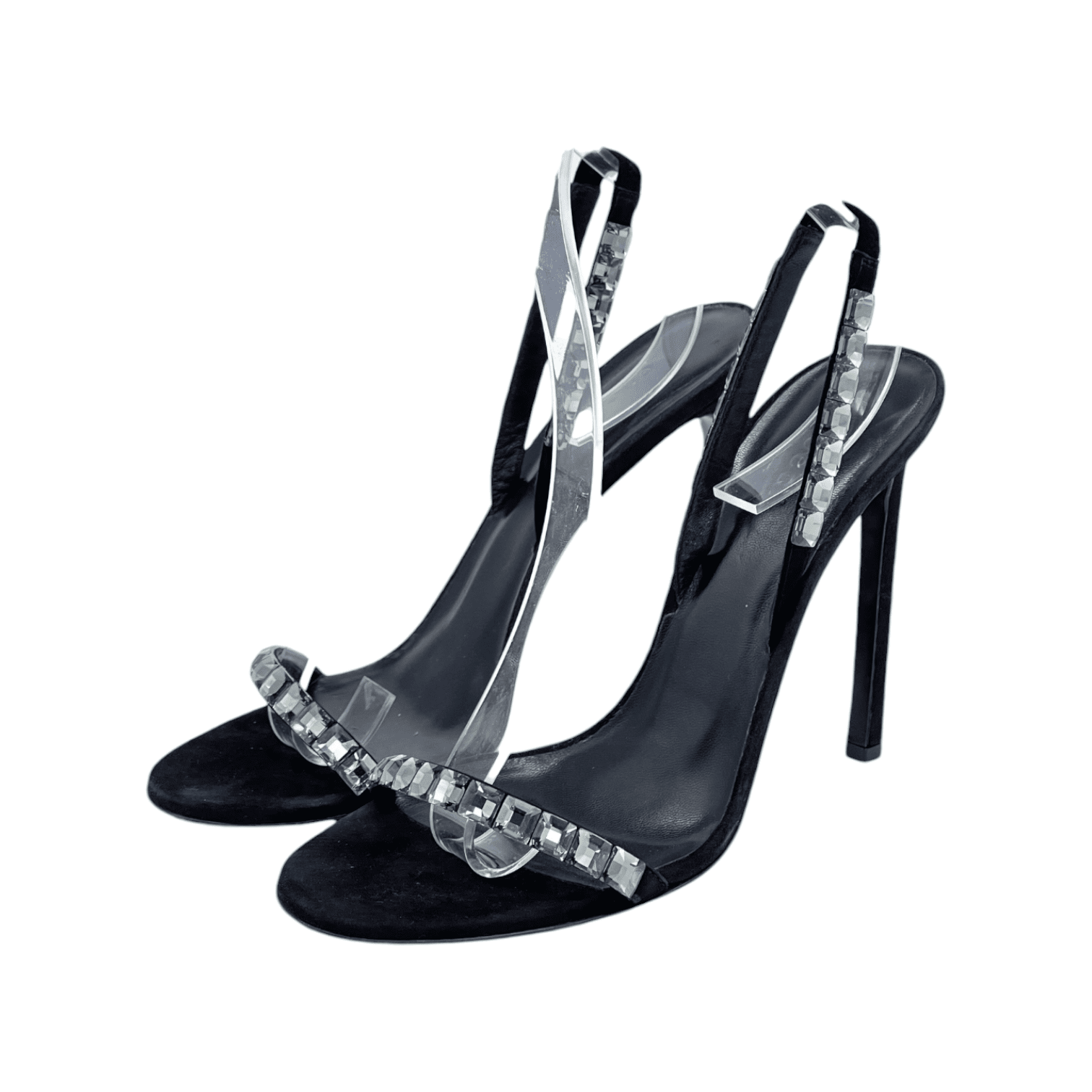 Gucci Black Suede Mallory Crystal Heel Sandals 40 - GUCCI