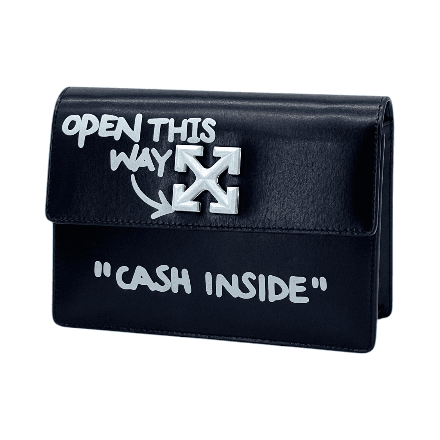 OFF WHITE ◇ Jitney 2.0 Shoulder Bag Off White Black Leather Jitney 2.0 Cash Inside Shoulder Bag